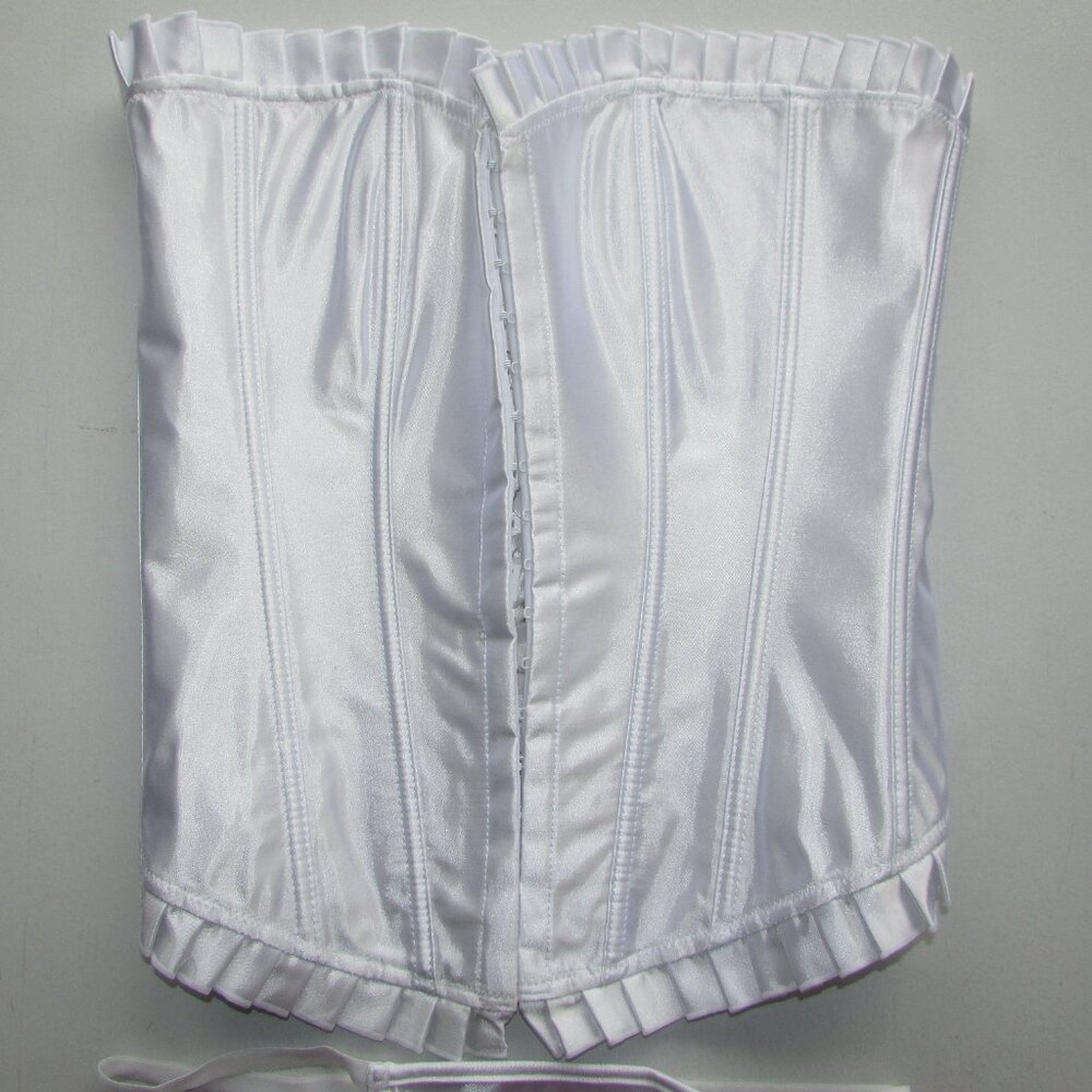 White Satin Ruffled Corset Set - Med - Picture 5 of 14